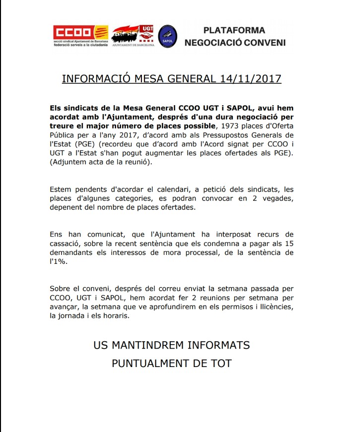 Informació MESA GENERAL 14/11/2017
